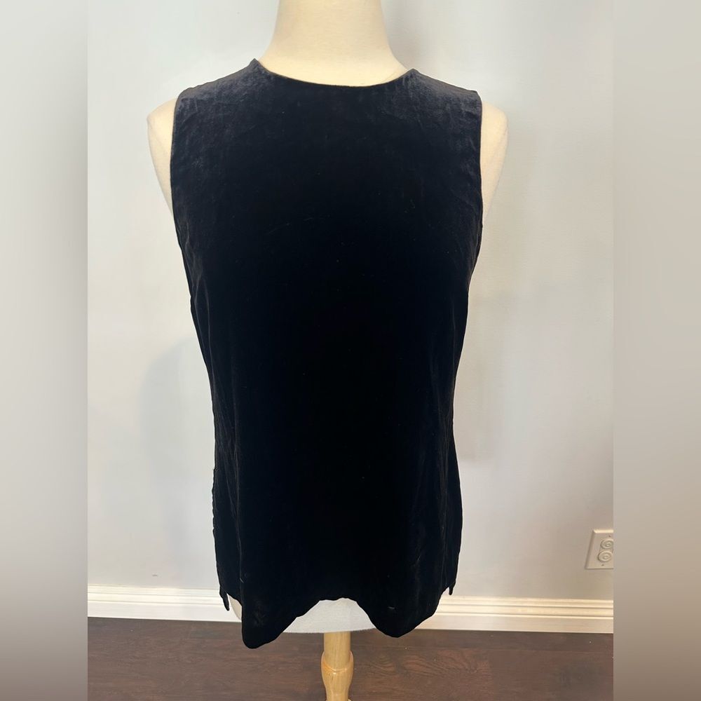 Theory Women's Black Velvet Sleeveless Crew Neck High Low Blouse Top size Medium